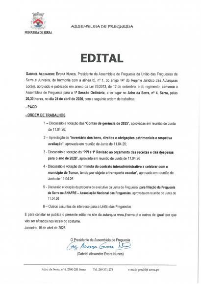 Edital  - 1&ordf; sess&atilde;o ordin&aacute;ria 