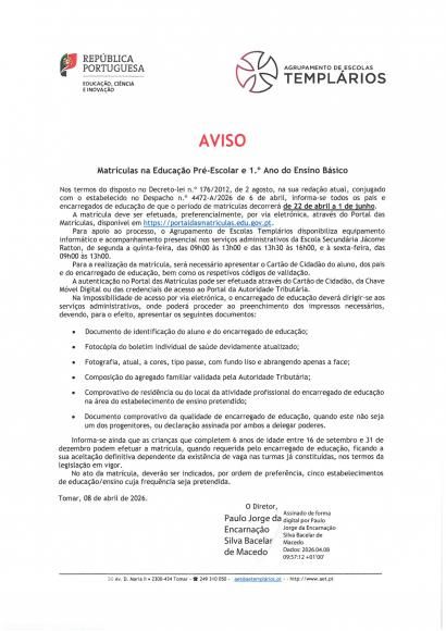 Matriculas na Educa&ccedil;&atilde;o Pr&eacute;-escolar e 1&ordm; Ano B&aacute;sico