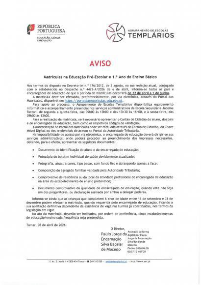 Matriculas na Educa&ccedil;&atilde;o Pr&eacute;-escolar e 1&ordm; Ano B&aacute;sico
