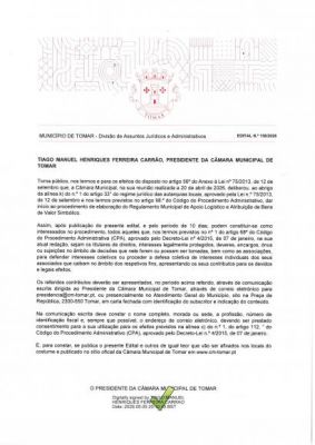 Edital 158/2026 - Munic&iacute;pio de Tomar